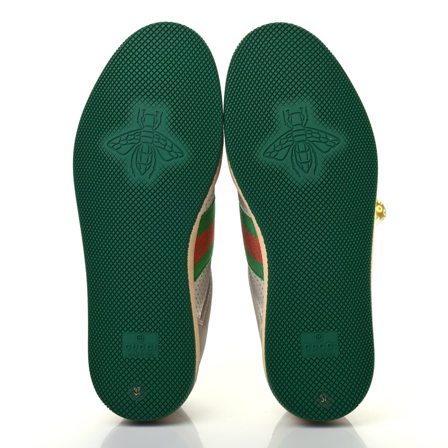 Gucci Nubuck Web Cherries Womens Screener Sneakers 37 Dusty Milk White Vintage Green 4 of 4