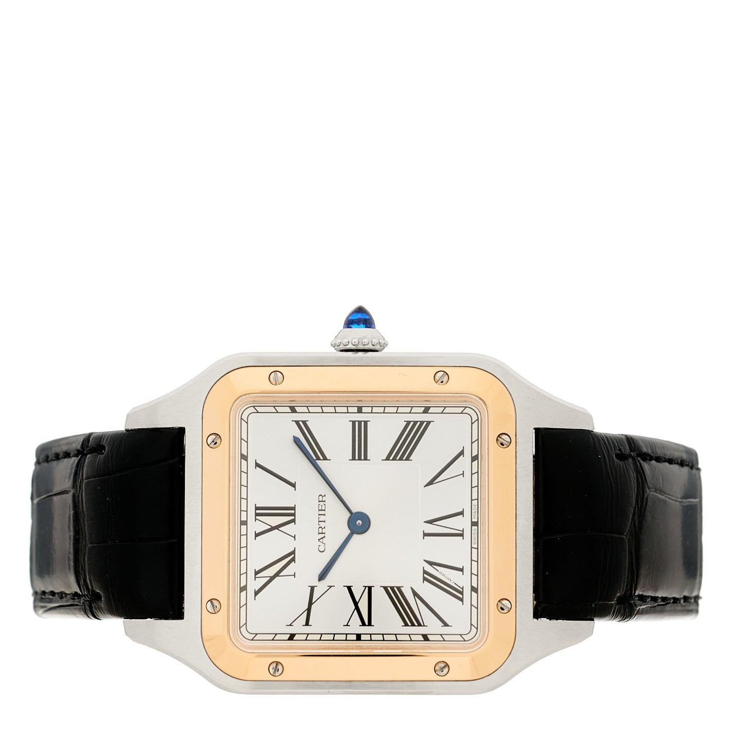 Stainless Steel 18K Pink Gold Alligator 31.4mm Santos Dumont Quartz Watch