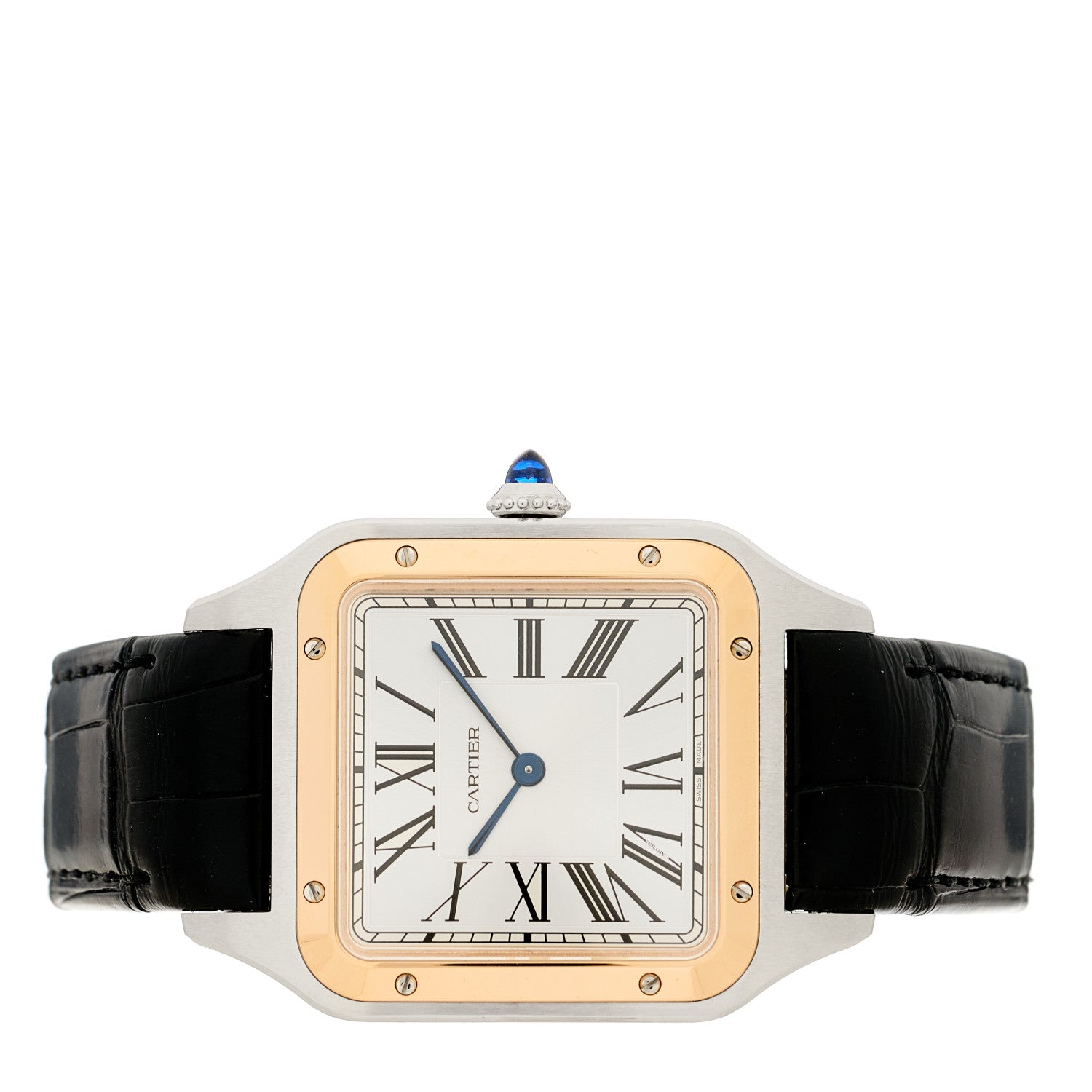 Cartier Stainless Steel 18K Pink Gold Alligator 31.4mm Santos Dumont Quartz Watch 2 of 5