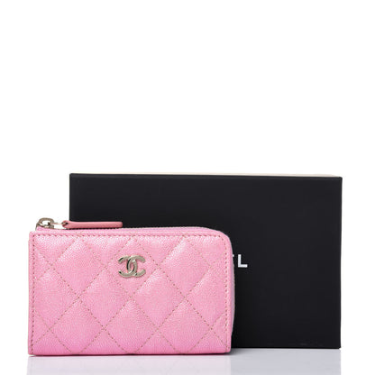 Chanel Iridescent Caviar Quilted Zipped Key Holder Case Rose Pink 11 of 11