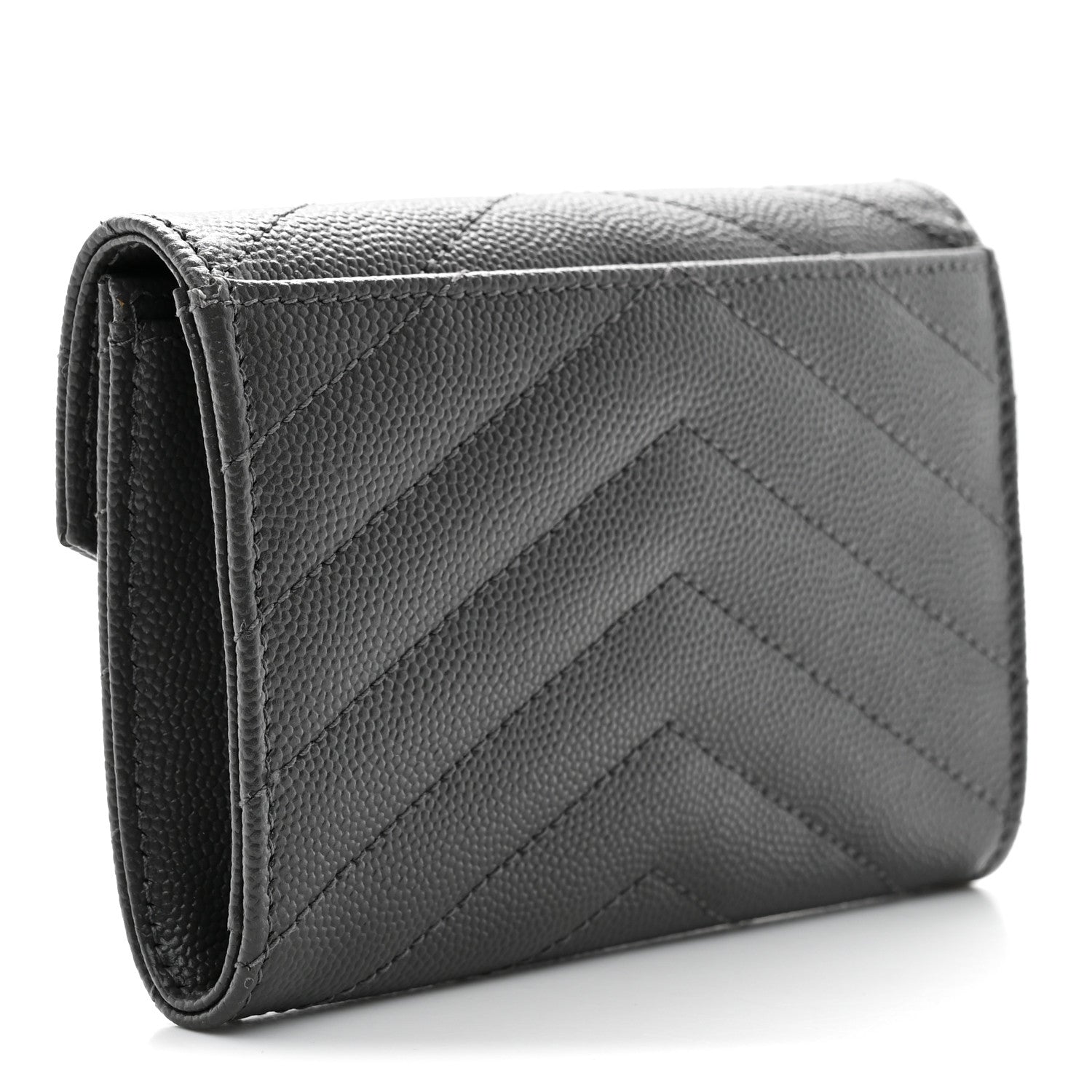 Saint Laurent Grain De Poudre Matelasse Chevron Small Monogram Envelope Wallet Storm 3 of 8