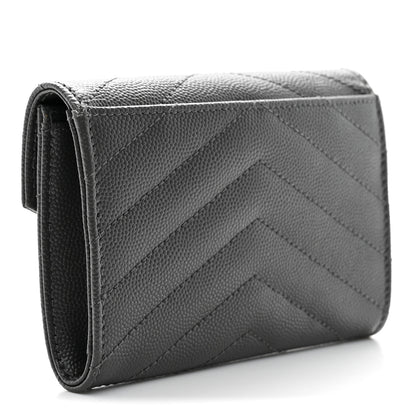 Saint Laurent Grain De Poudre Matelasse Chevron Small Monogram Envelope Wallet Storm 3 of 8