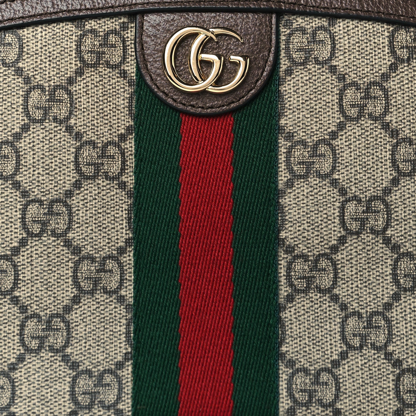 GG Supreme Monogram Textured Calfskin Web Large Ophidia Cosmetic Case Beige Ebony New Acero