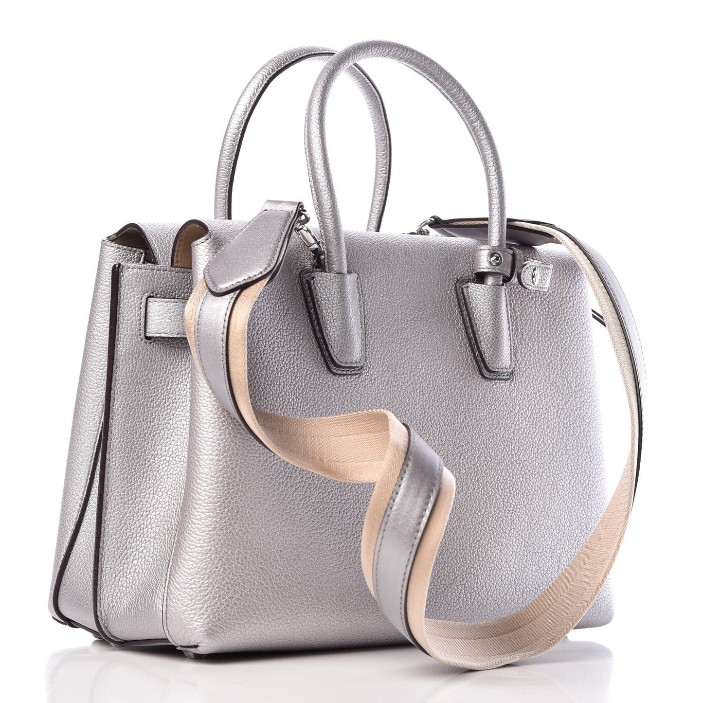 Metallic Grained Calfskin Medium Milla Tote Spike Silver