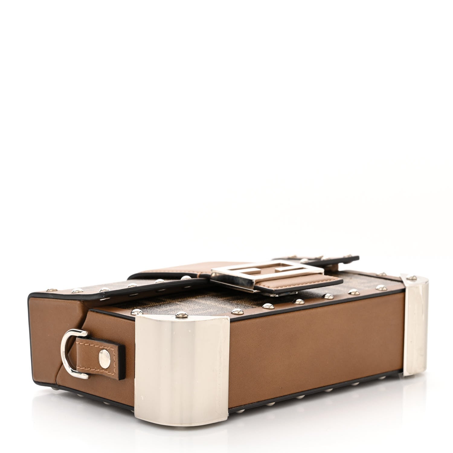 Fendi Shiny Glazed Fabric Vachetta FF 1974 Mini Baguette Trunk Mogano Panna Cuoio 4 of 12