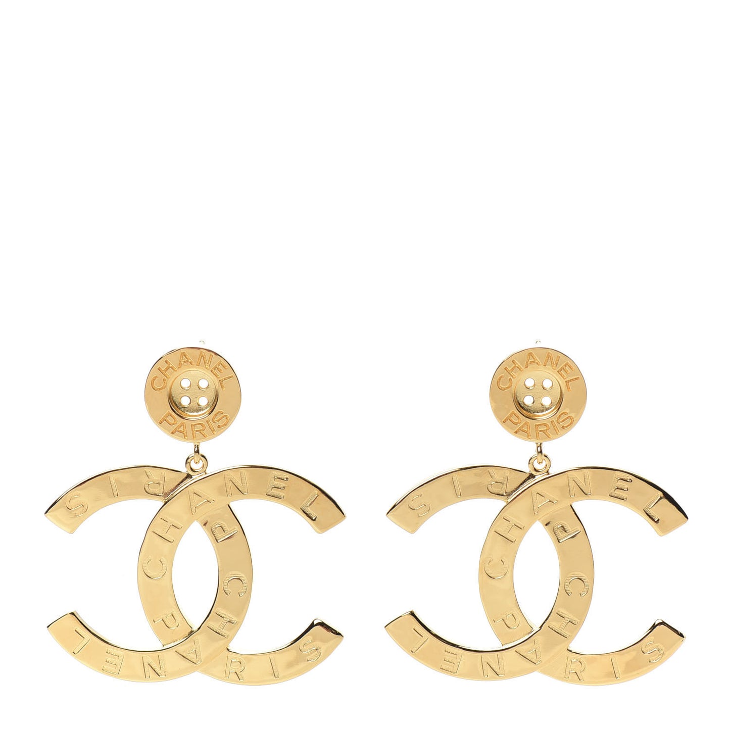 Metal Large Paris Button Earrings Gold
