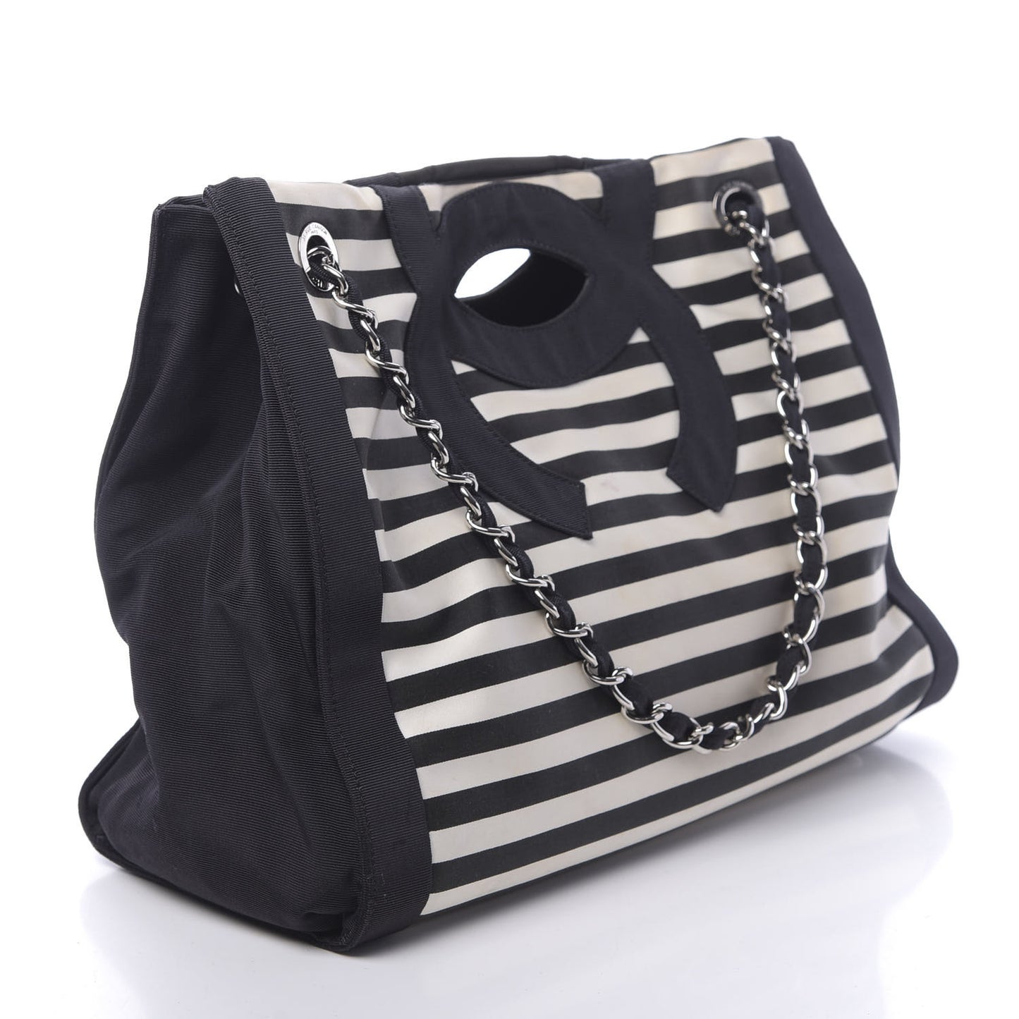 Striped Canvas CC Shopping Tote Black White