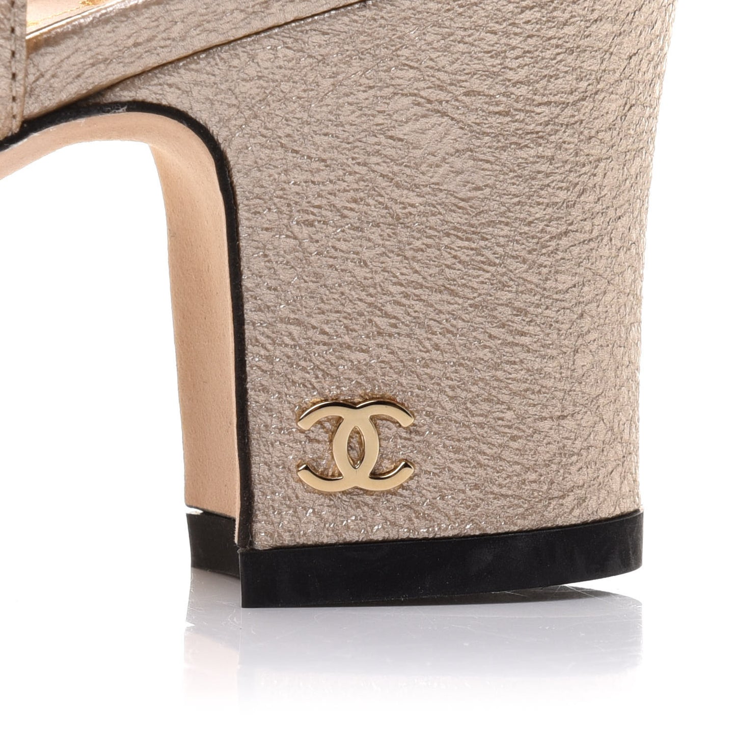 Metallic Lambskin Grosgrain Cap Toe CC Slingback Sandals 35 Gold Black