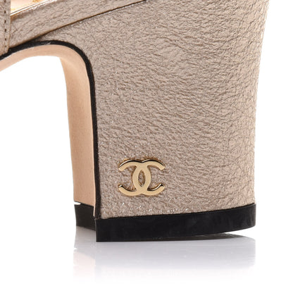 Chanel Metallic Lambskin Grosgrain Cap Toe CC Slingback Sandals 35 Gold Black 8 of 11