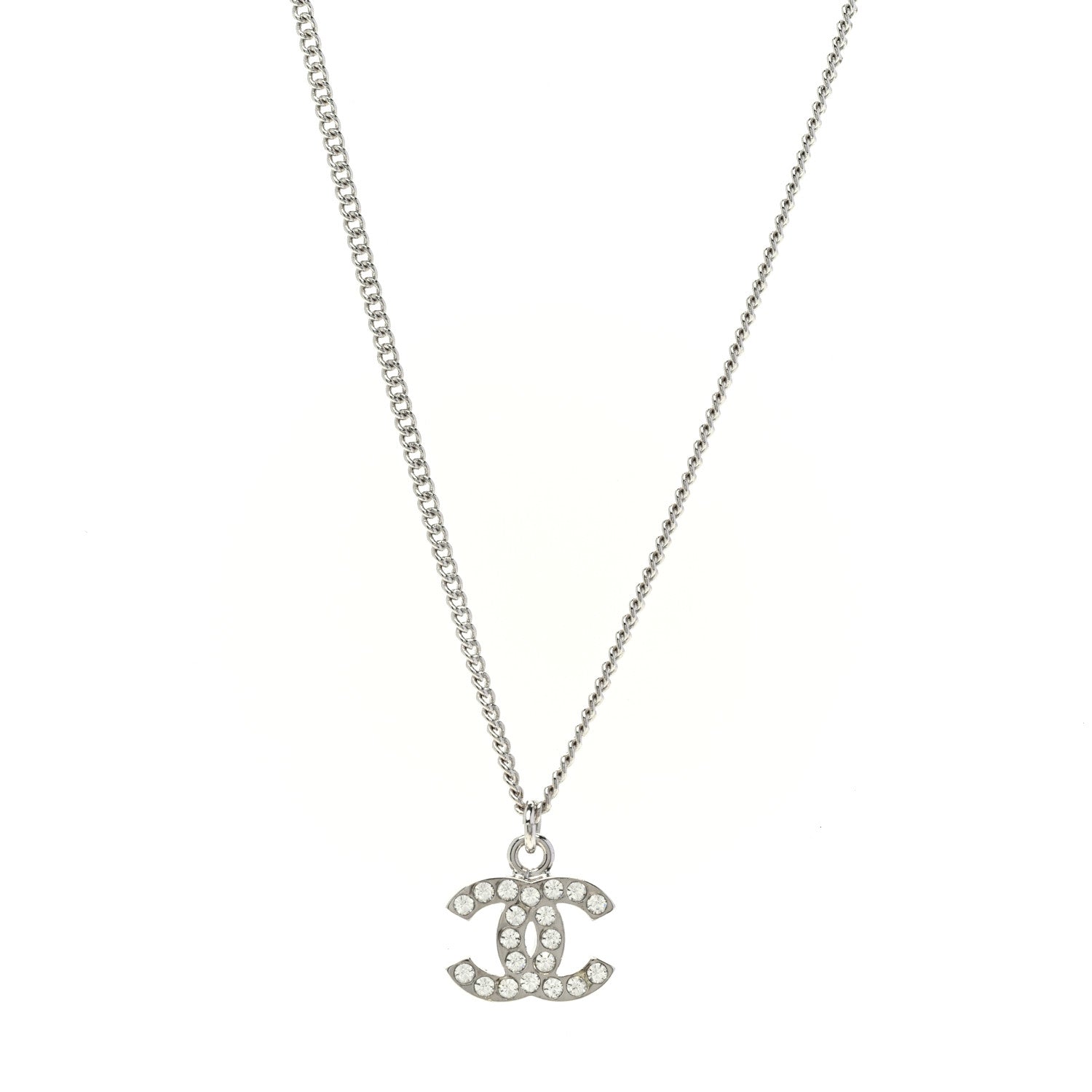 Chanel Crystal Timeless CC Necklace Silver 1 of 6