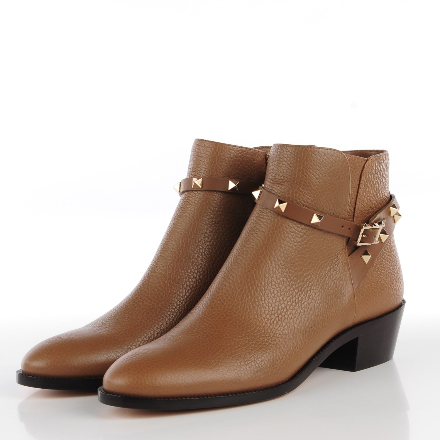 Valentino Garavani Grained Calfskin Rockstud Single Buckle 35mm Cowboy Ankle Boots 41 Nocciola 3 of 7