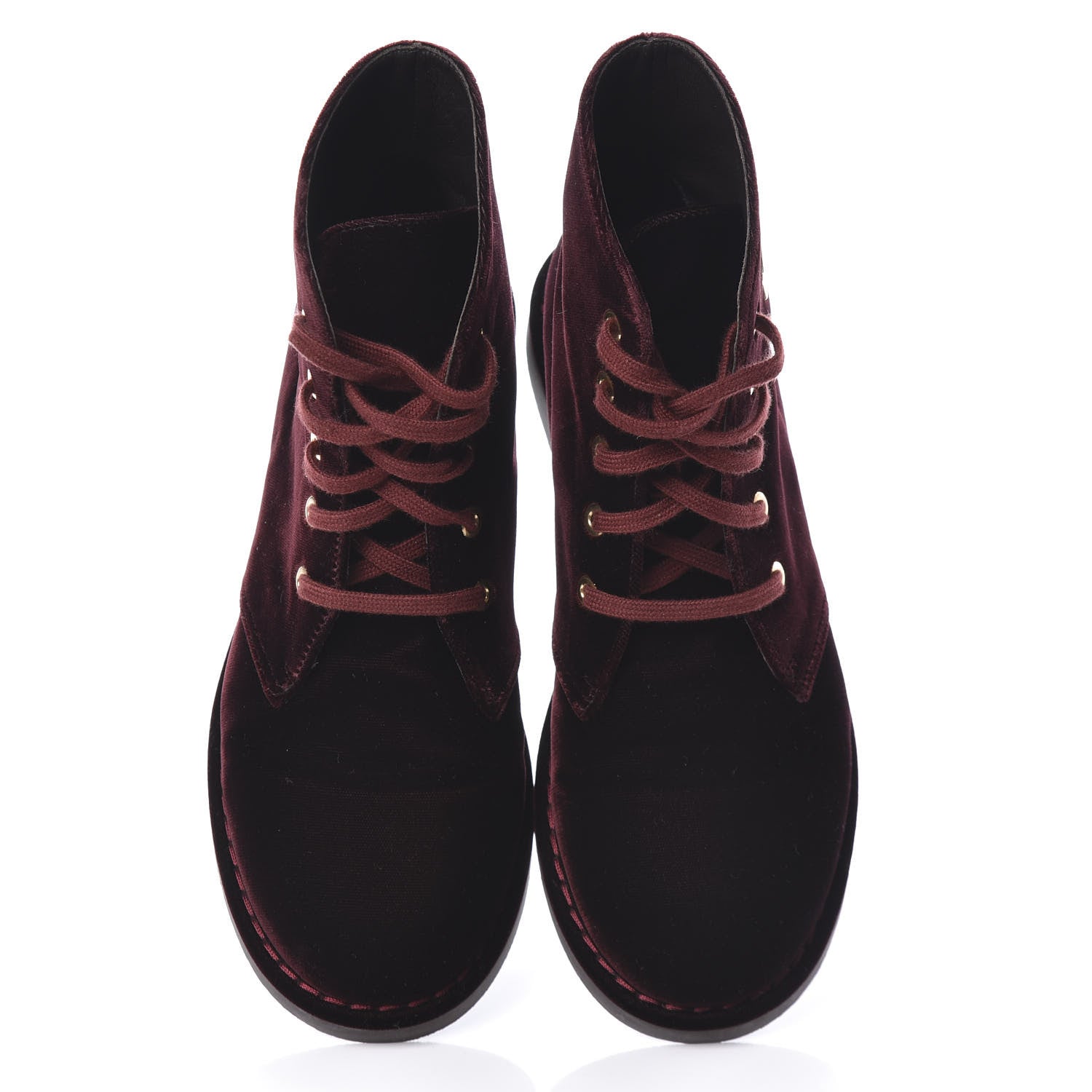 Chanel Velvet CC Lace Up Boots 36.5 Burgundy 5 of 10