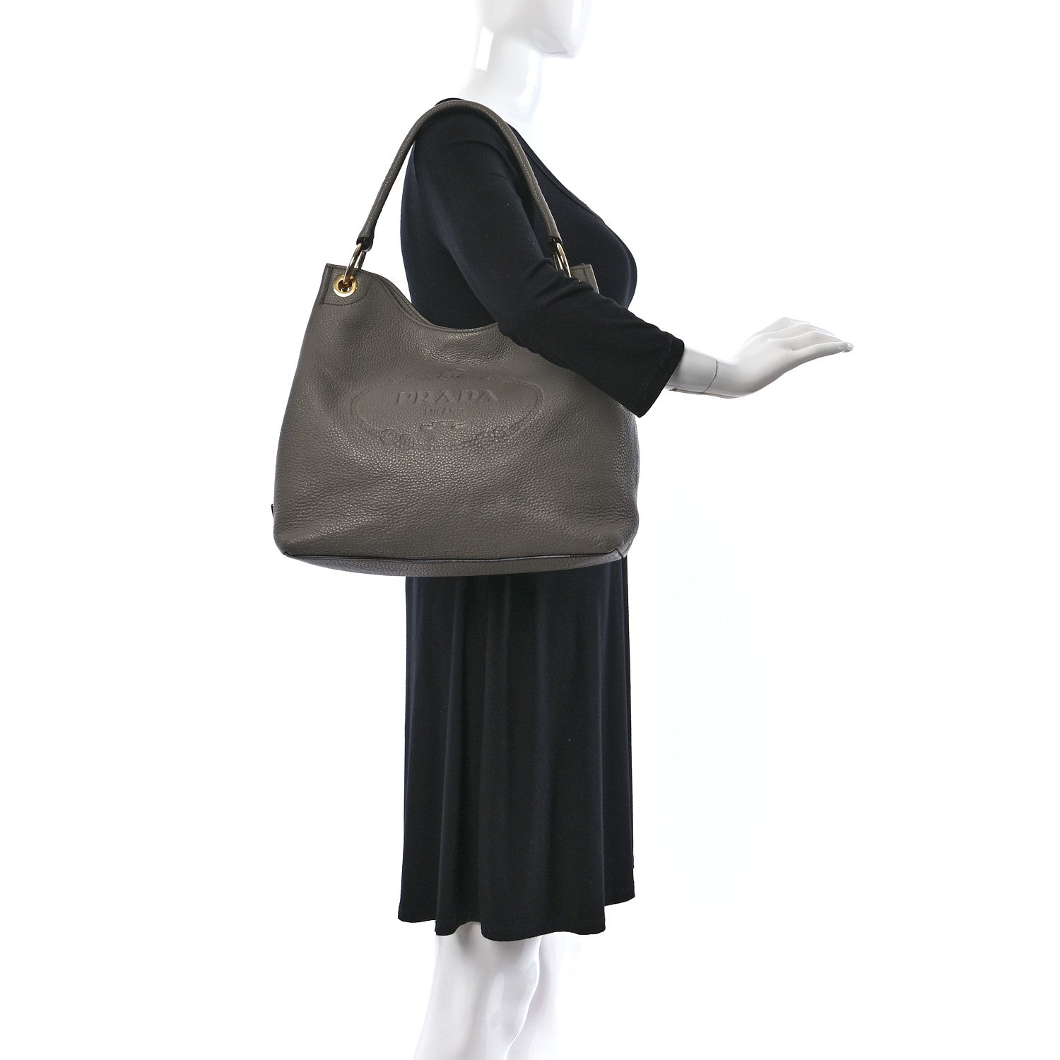 Prada Vitello Phenix Logo Hobo Argilla 2 of 13