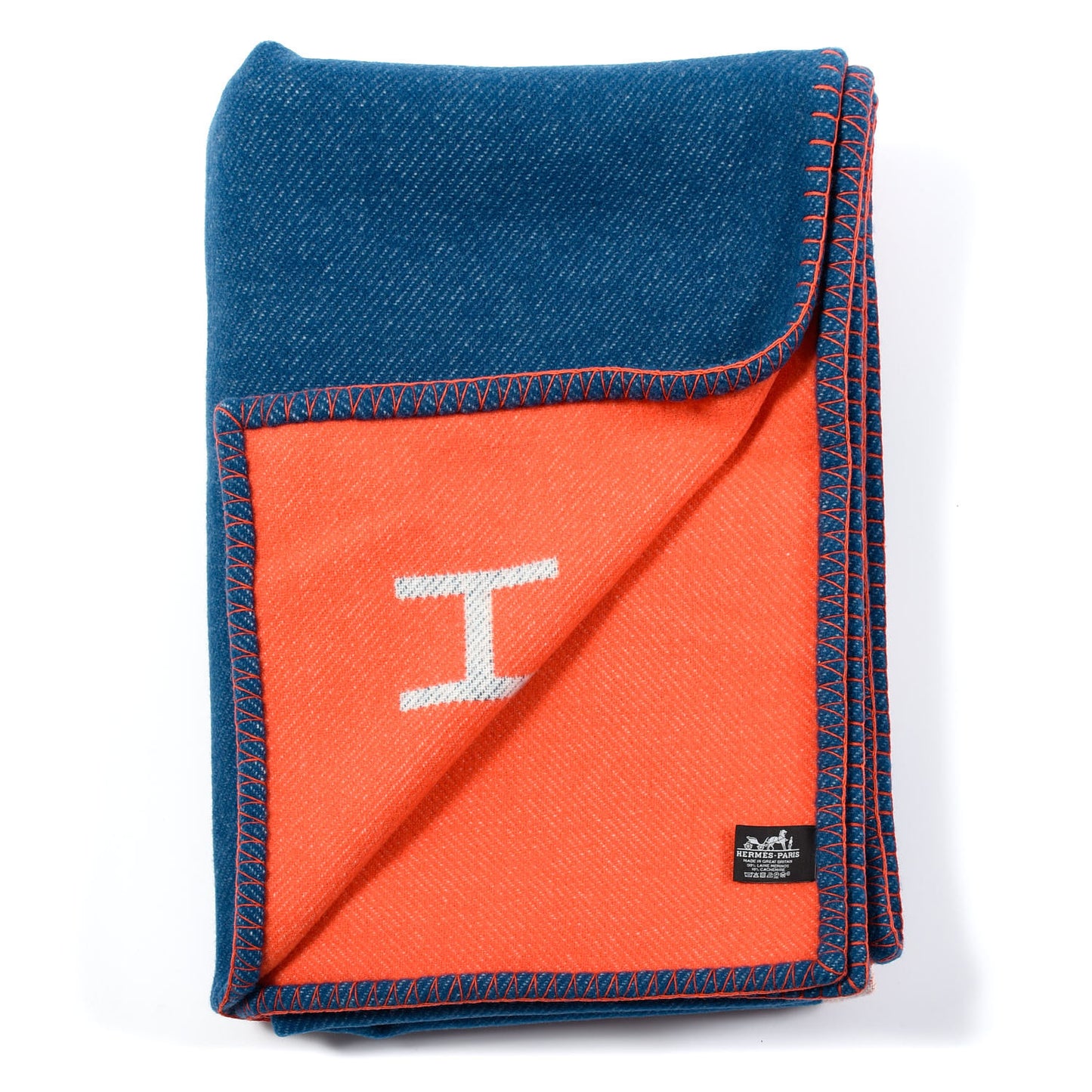 Wool Cashmere H Casaque Blanket Bleu Grenade