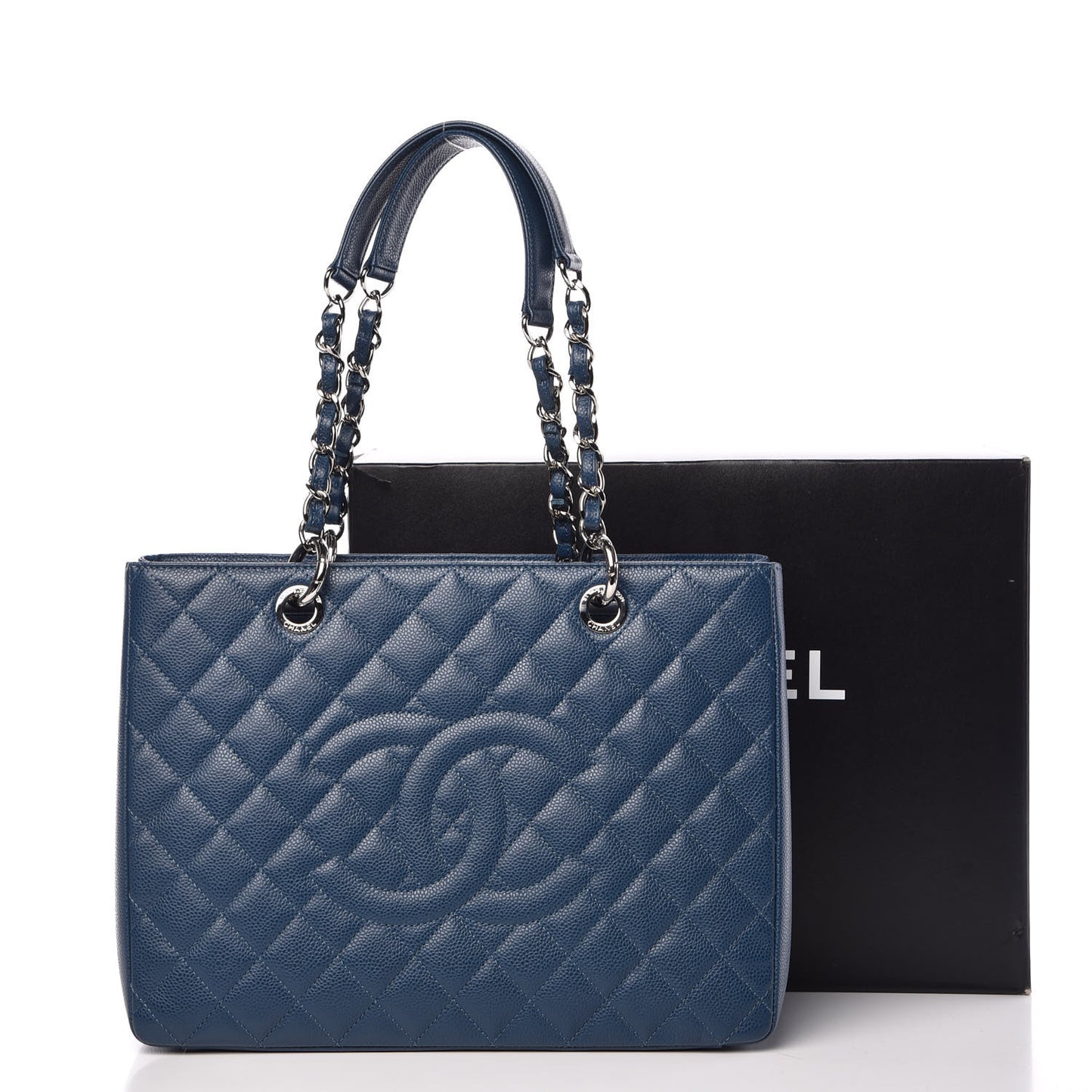 Caviar Quilted Grand Shopping Tote GST Dark Blue
