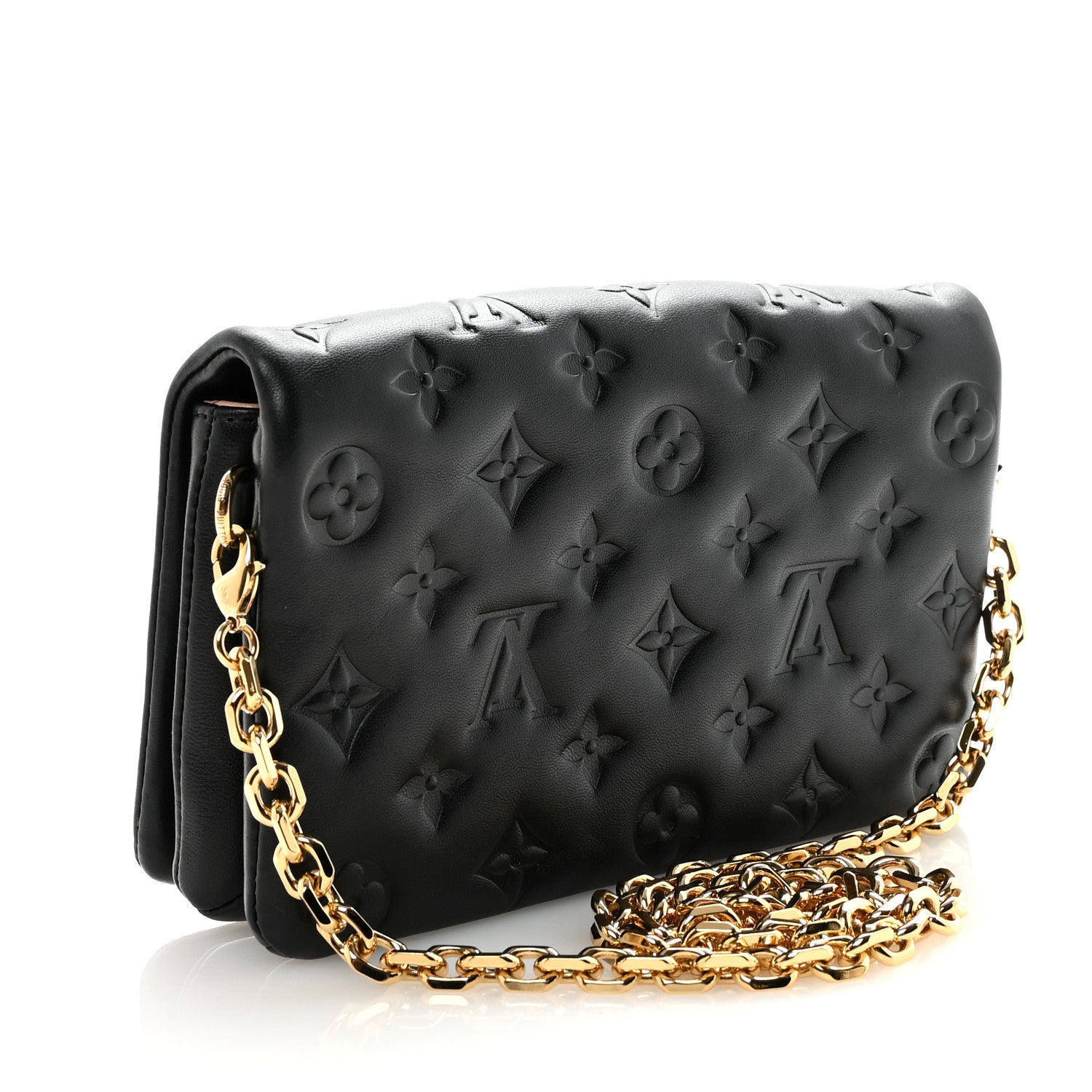 Louis Vuitton Lambskin Embossed Monogram Pochette Coussin Black 3 of 9
