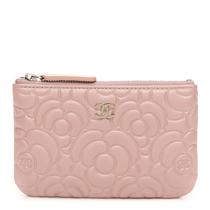 Chanel Goatskin Camellia Embossed Cosmetic Pouch Light Pink 1 of 10