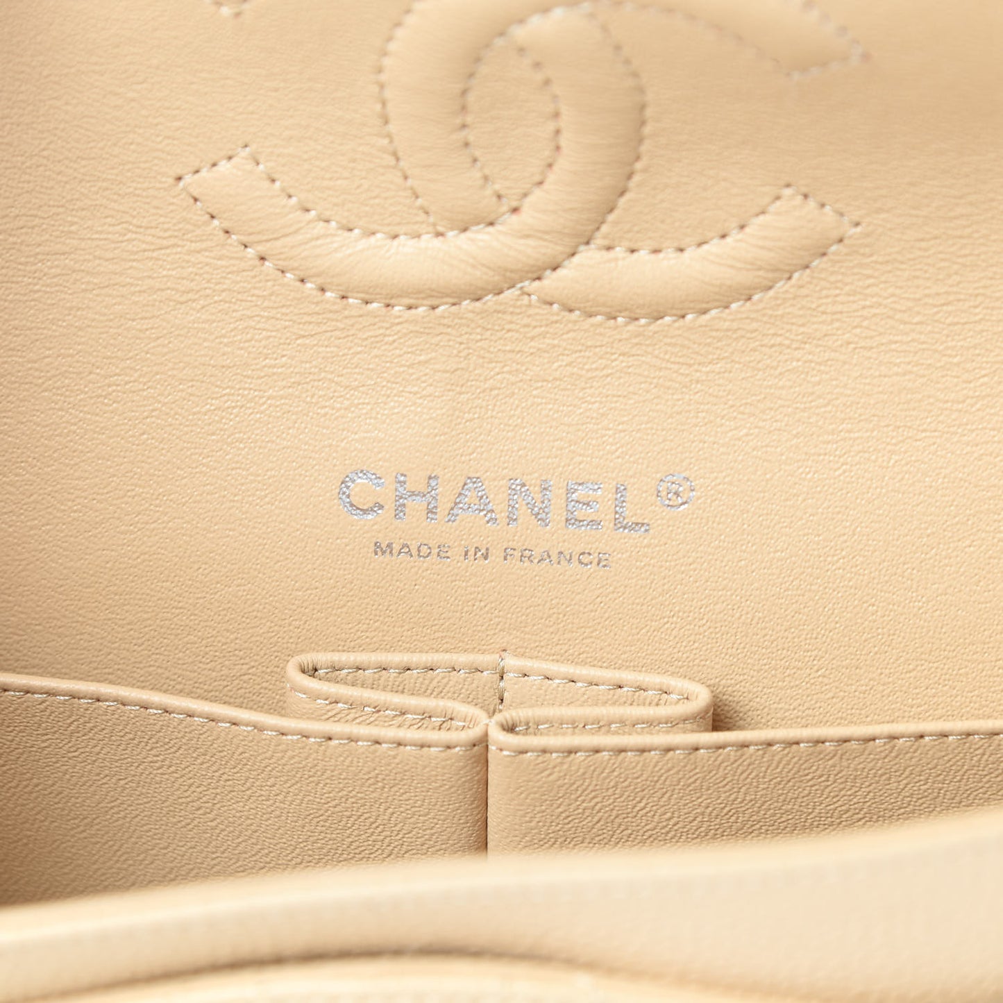 Caviar Quilted Medium Double Flap Beige