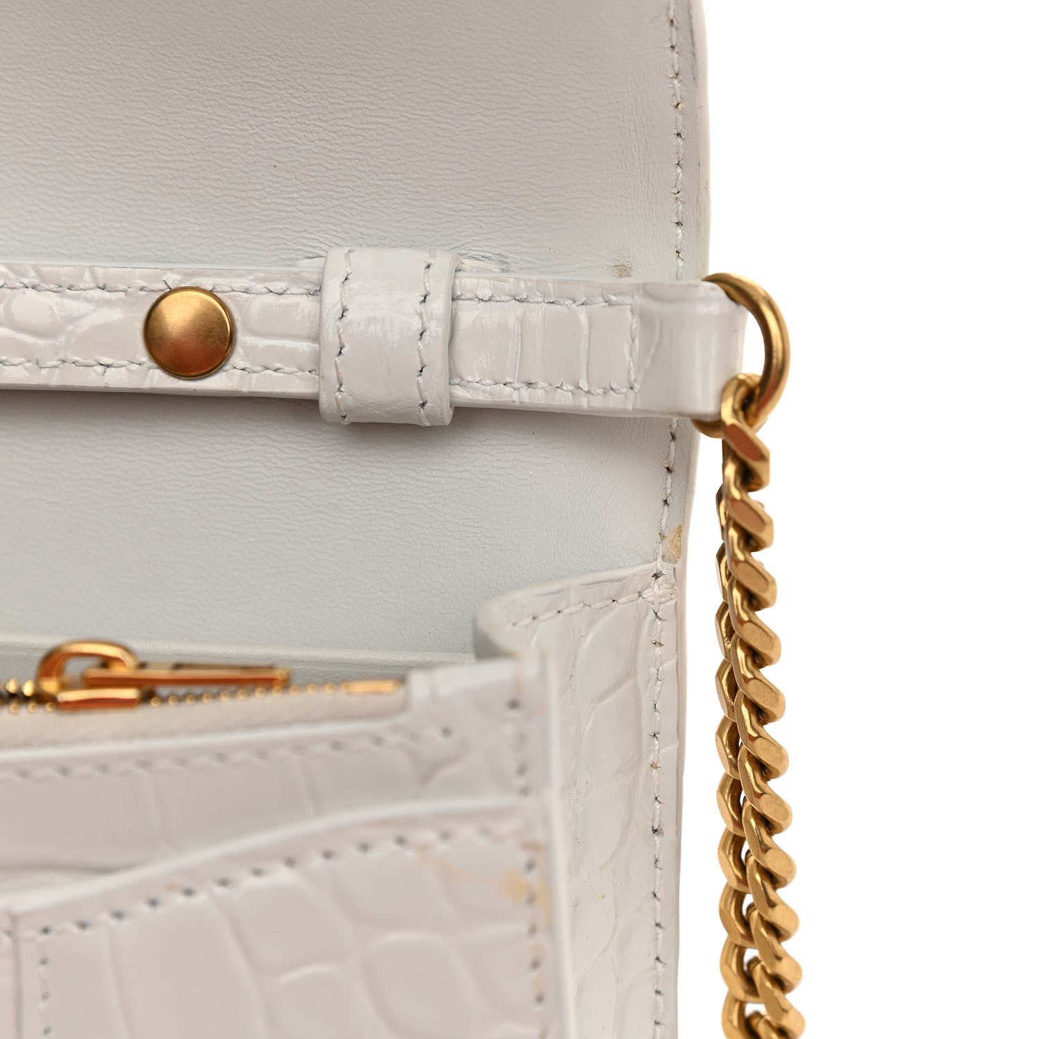 Balenciaga Shiny Calfskin Crocodile Embossed Hourglass Chain Bag White 12 of 15