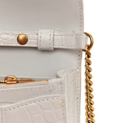 Balenciaga Shiny Calfskin Crocodile Embossed Hourglass Chain Bag White 12 of 15