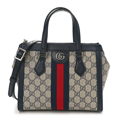 Gucci GG Supreme Monogram Textured Dollar Calfskin Web Small Ophidia Tote Bag Beige Blue 1 of 10