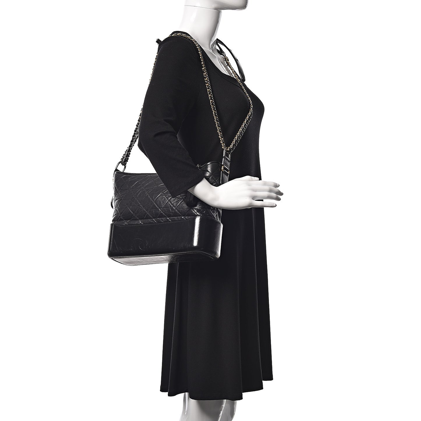Aged Calfskin Quilted Medium Gabrielle Hobo Black