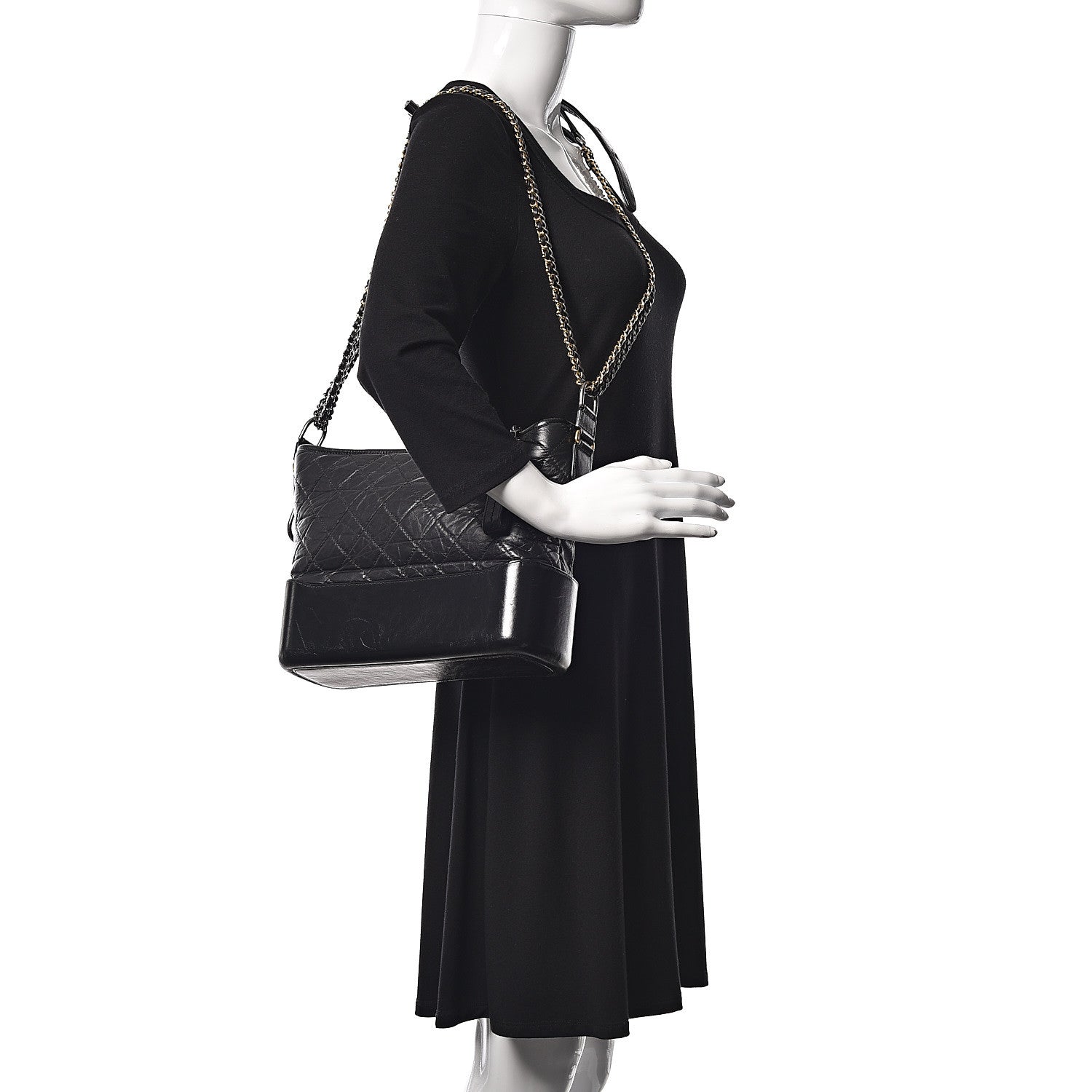 Chanel Aged Calfskin Quilted Medium Gabrielle Hobo Black 3 of 16