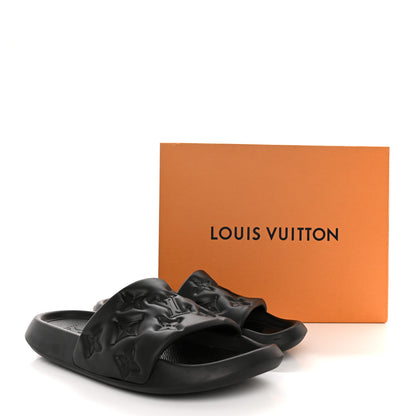 Louis Vuitton Rubber Embossed Monogram Mens Waterfront Mules 10 Black 10 of 10