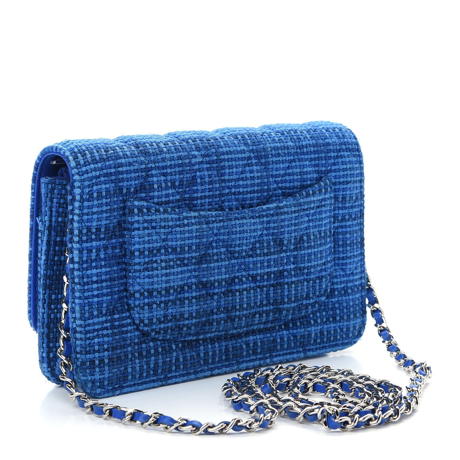 Chanel Tweed Quilted Wallet on Chain WOC Navy Blue 3 of 9