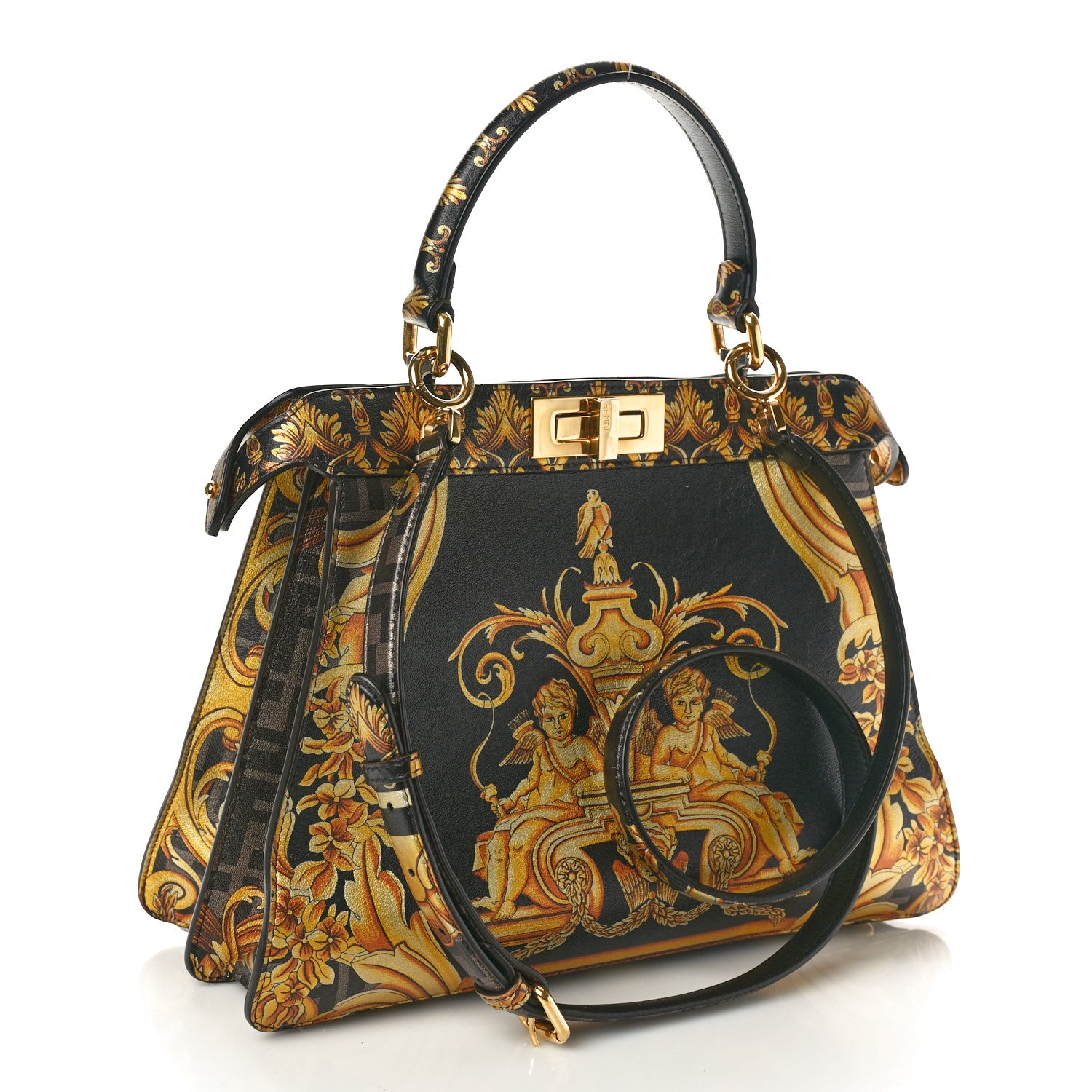 Fendi X VERSACE Vitello Seta Nappa Fendace FF Baroque Medium Peekaboo I SEE U Satchel Tobacco Black Gold 3 of 11