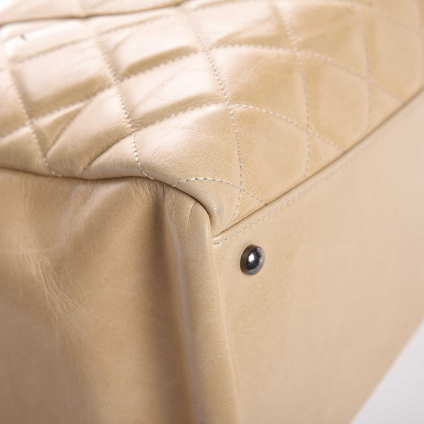 Calfskin Quilted Large Front Flap Tote Beige