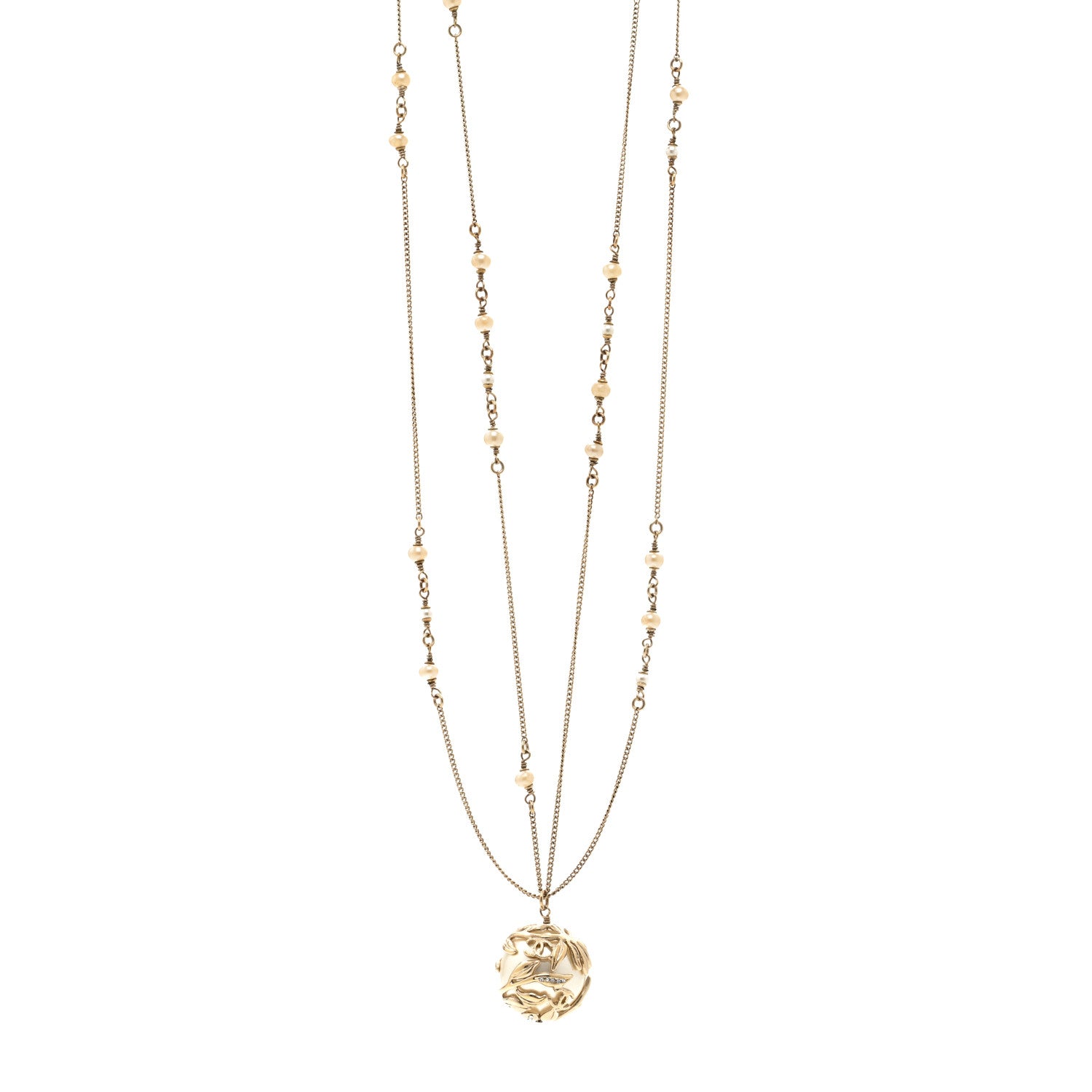 Chanel Crystal Pearl Drop Multi Chain Necklace Gold 1 of 5