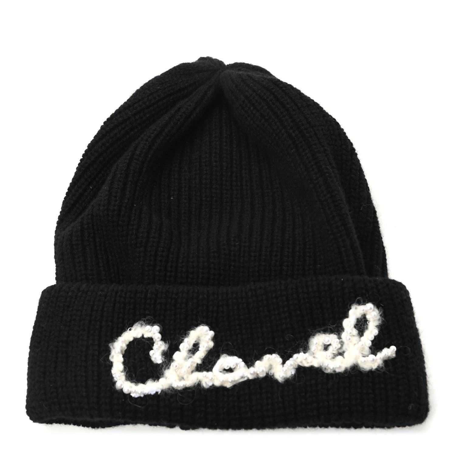 Chanel Cashmere Logo Beanie Hat Black White 1 of 4
