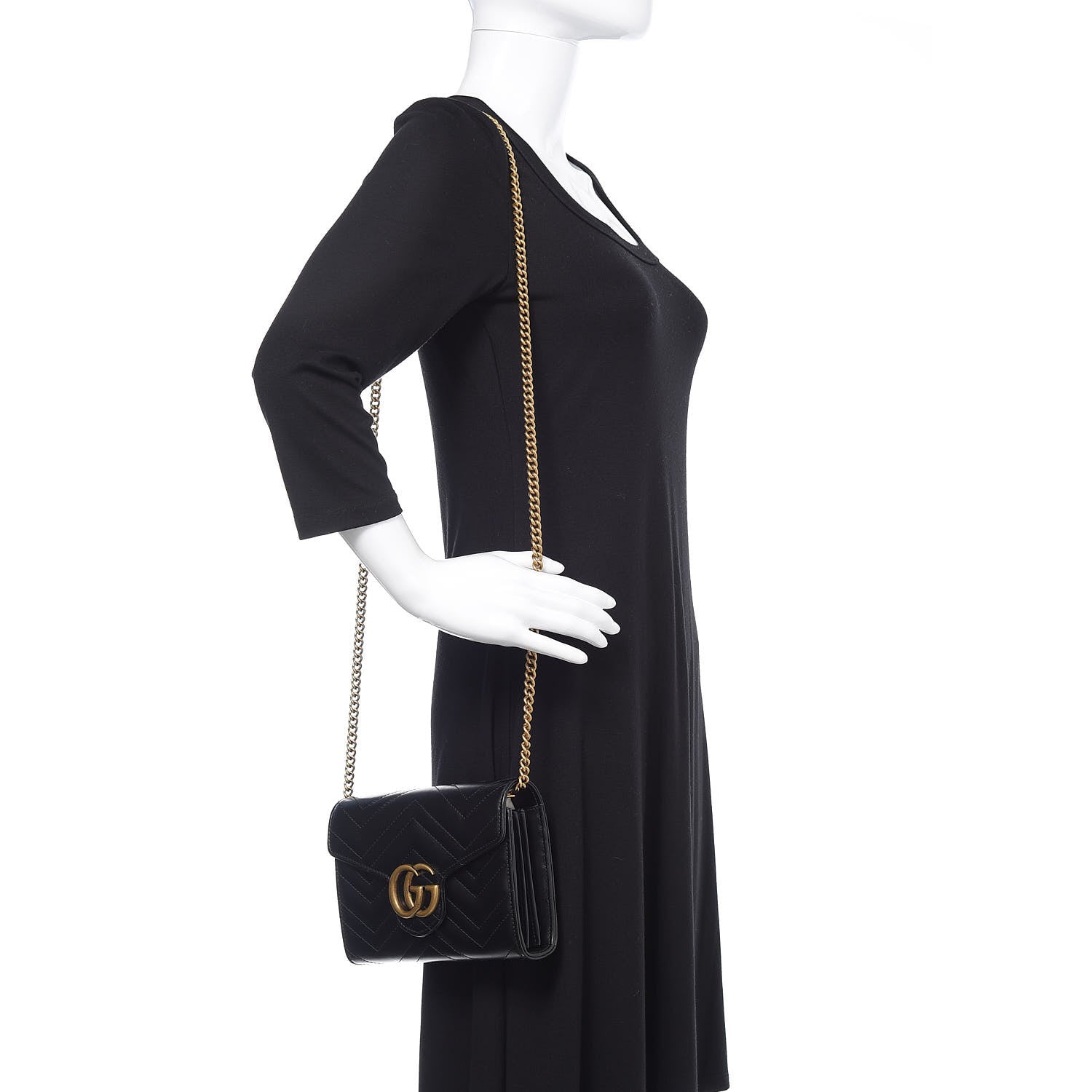 Gucci Calfskin Matelasse GG Marmont Chain Wallet Black 2 of 10