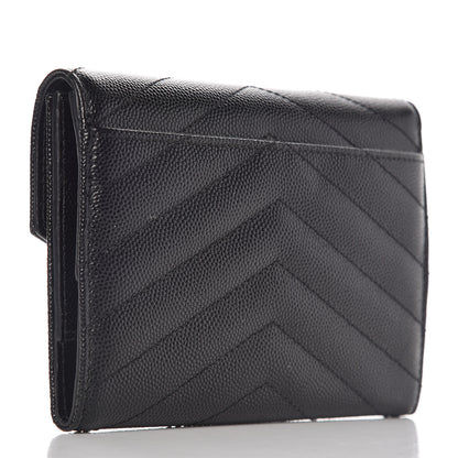 Saint Laurent Grain De Poudre Matelasse Chevron Small Monogram Passport Case Black 3 of 7