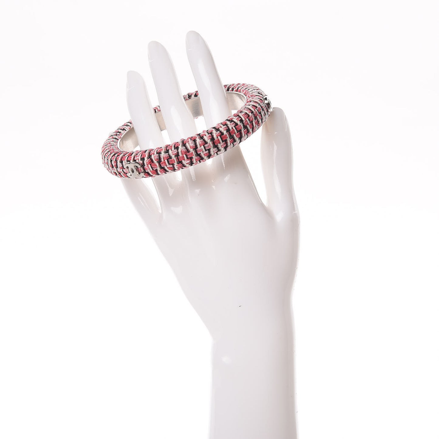 Tweed CC Narrow Bangle M Pink Black White
