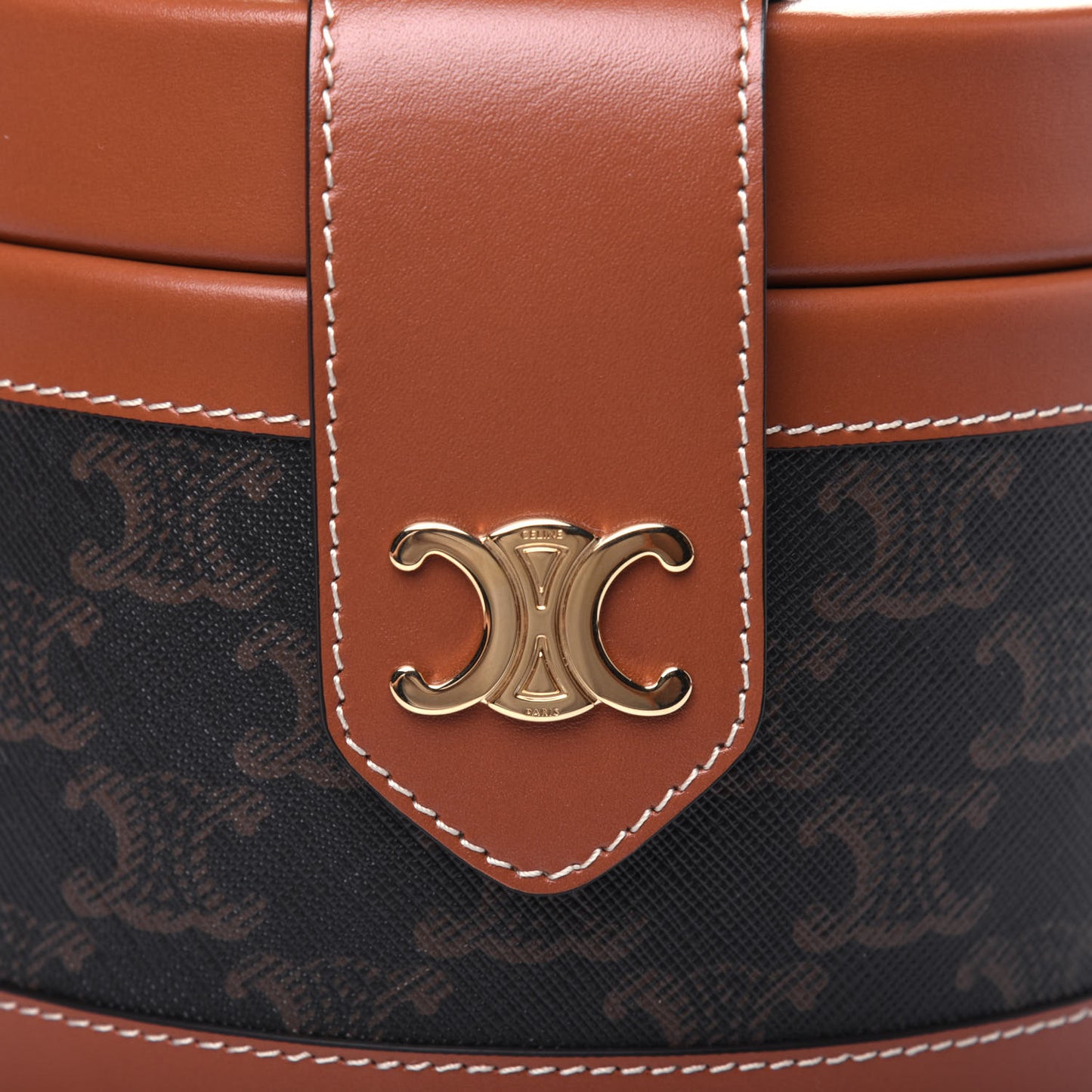 Calfskin Triomphe Canvas Medium Tambour Bag Tan