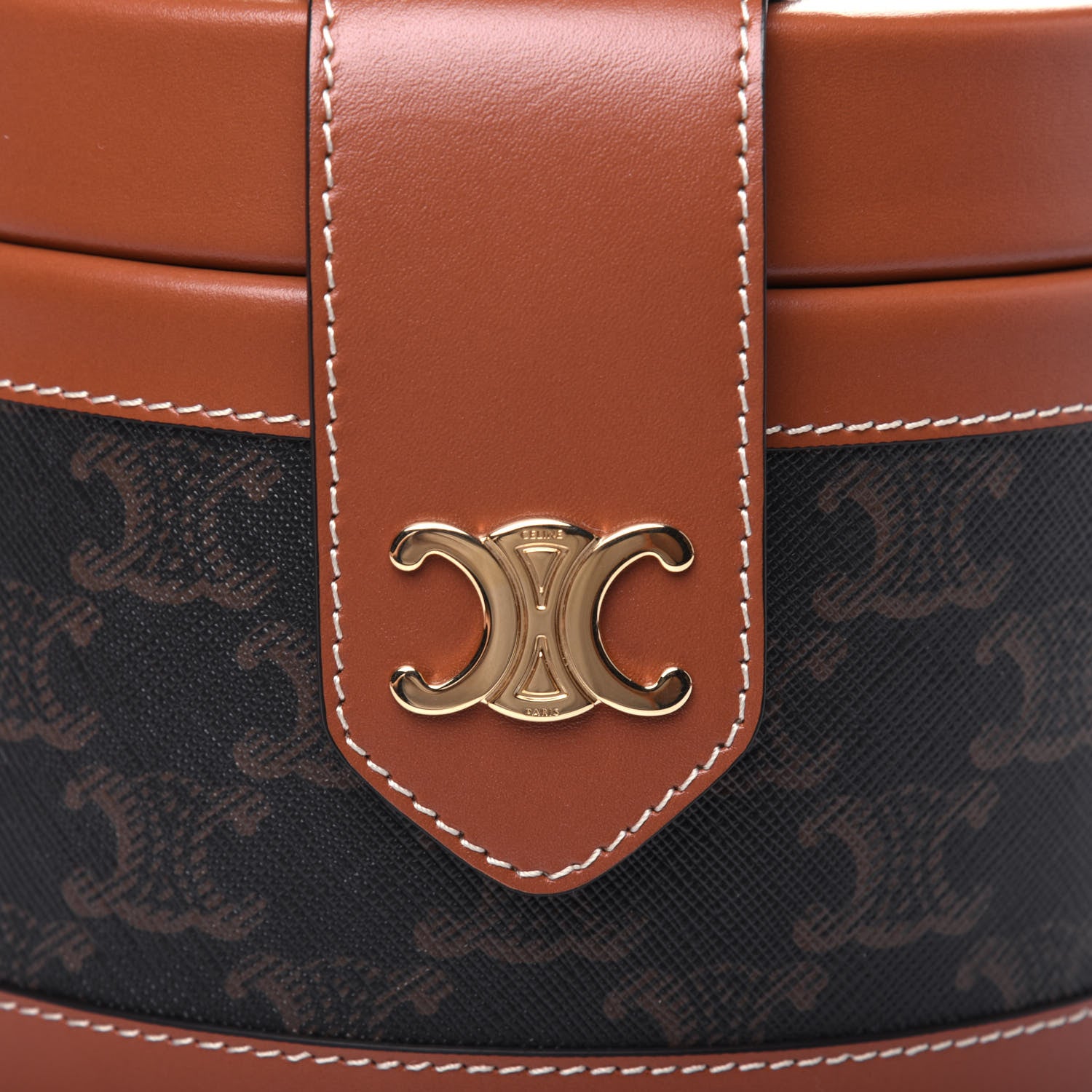 Celine Calfskin Triomphe Canvas Medium Tambour Bag Tan 10 of 11