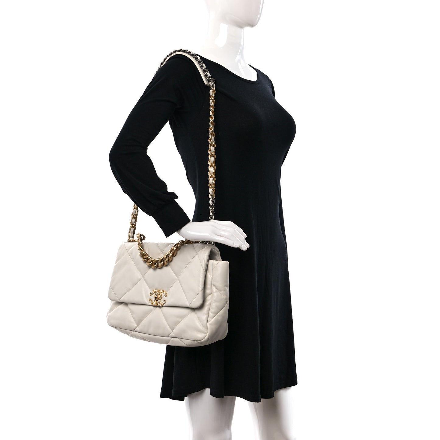 Lambskin Quilted Large Chanel 19 Flap White