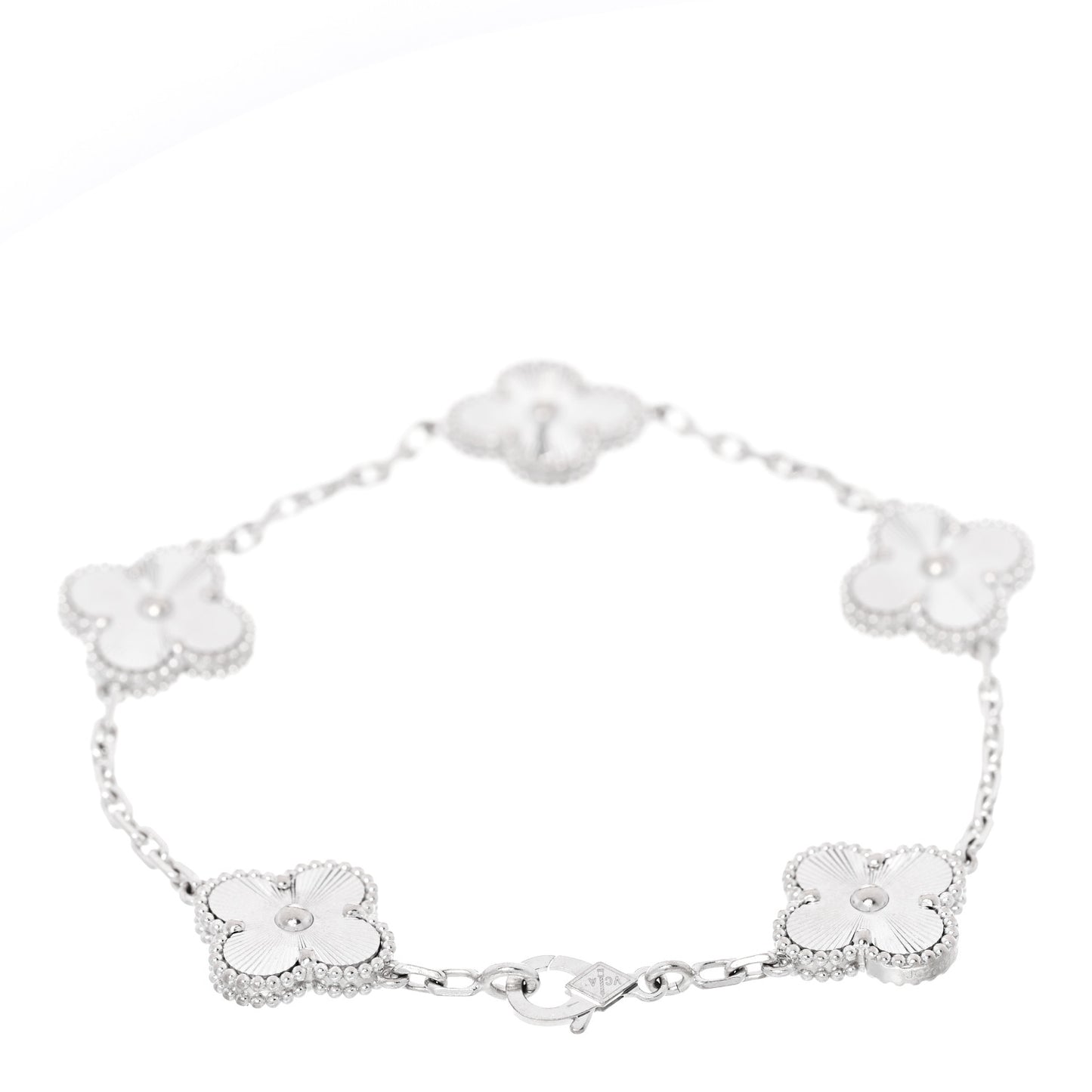 18K White Gold 5 Motifs Guilloche Vintage Alhambra Bracelet