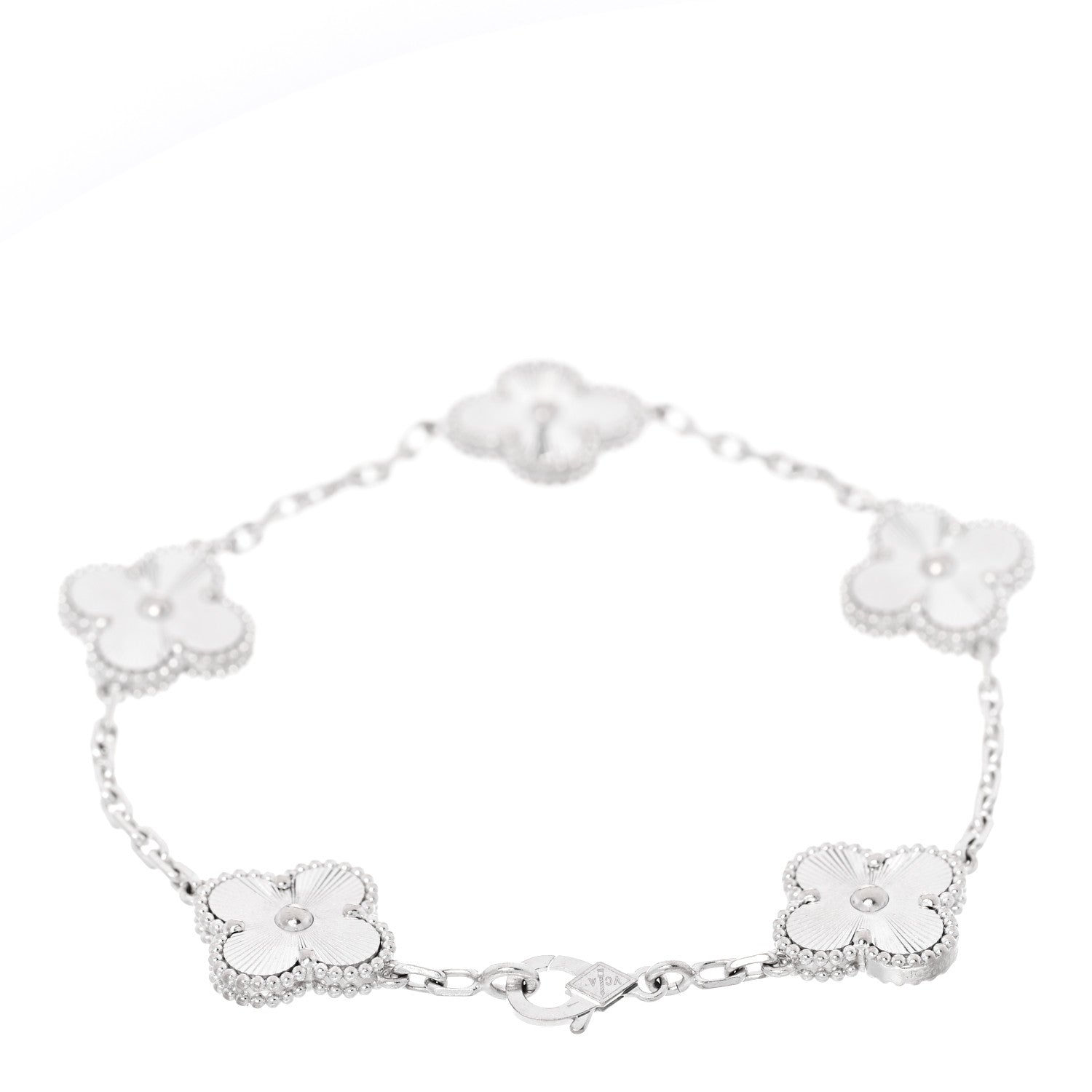 Van Cleef & Arpels 18K White Gold 5 Motifs Guilloche Vintage Alhambra Bracelet 2 of 4