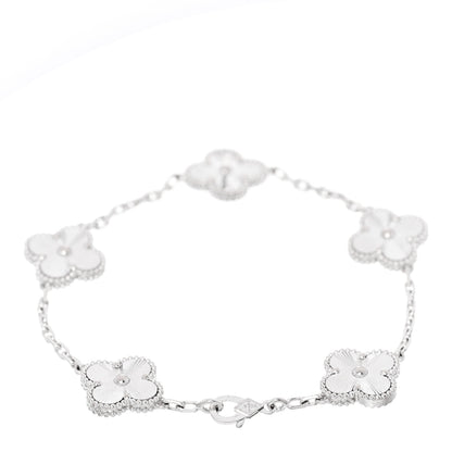 Van Cleef & Arpels 18K White Gold 5 Motifs Guilloche Vintage Alhambra Bracelet 2 of 4