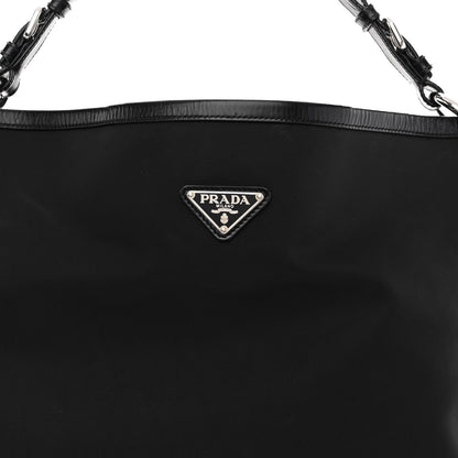 Prada Tessuto Nylon Calfskin Hobo Black 7 of 10