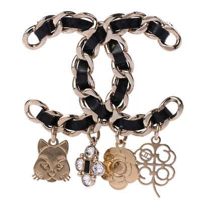 Chanel Lambskin Crystal Chain CC Charms Brooch Black Gold 4 of 4
