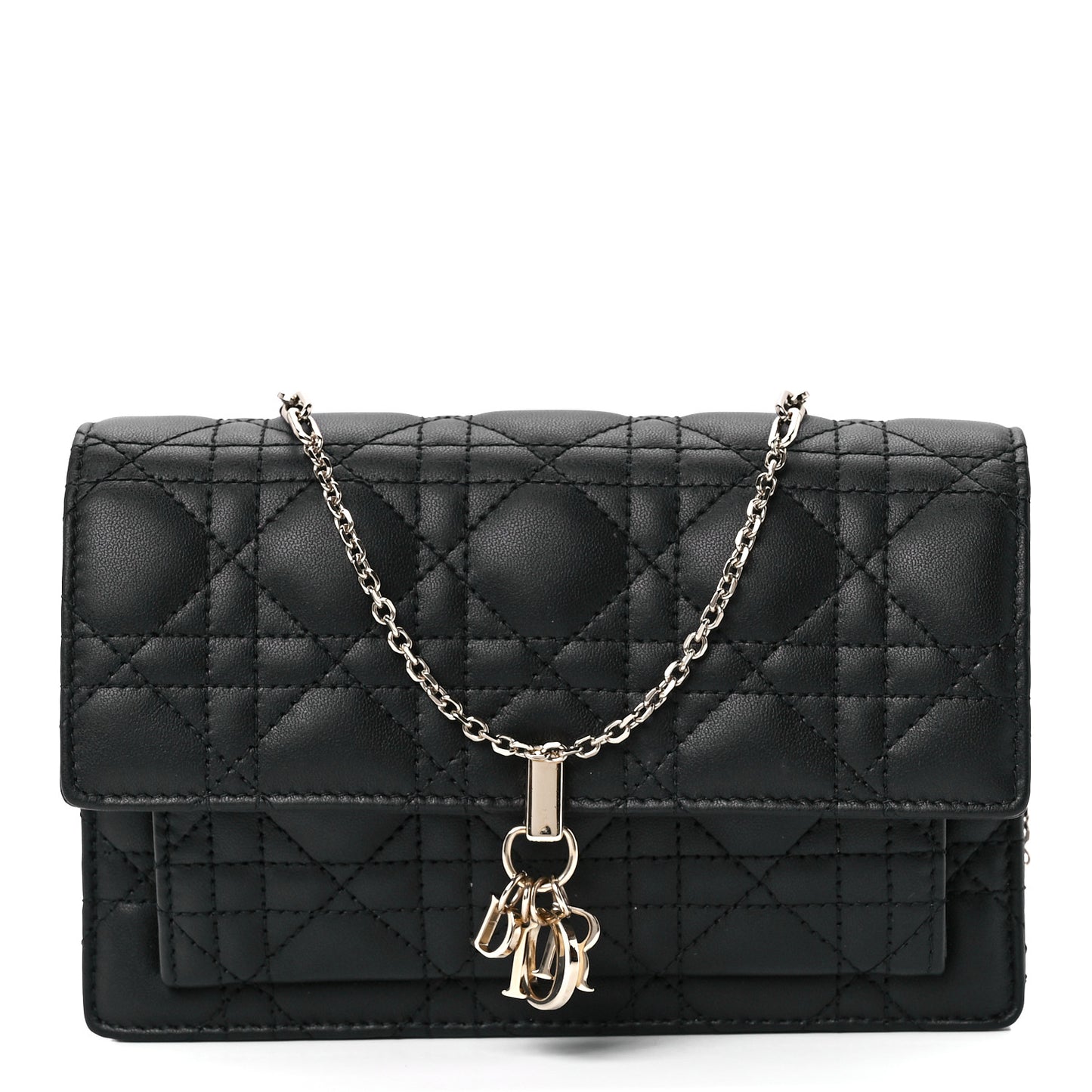 Lambskin Cannage Lady Dior Chain Pouch Black