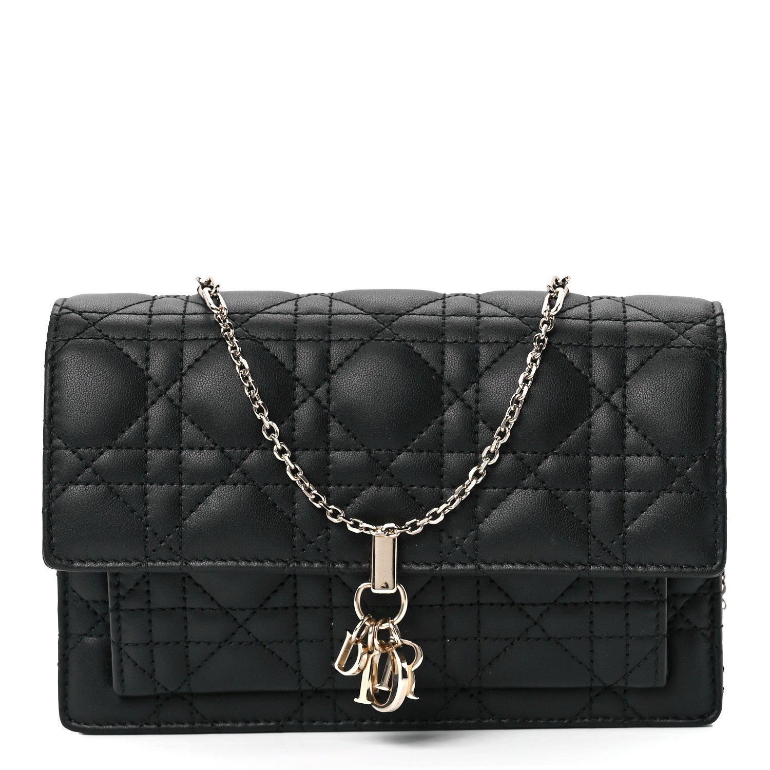 Christian Dior Lambskin Cannage Lady Dior Chain Pouch Black 1 of 12