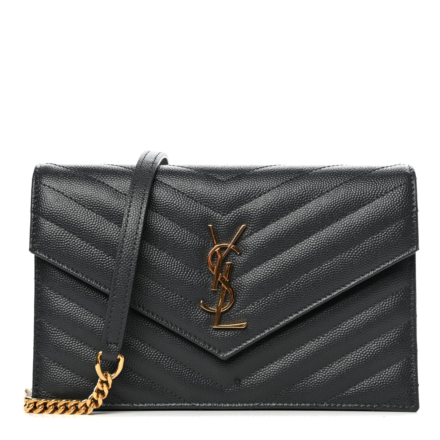 Grain De Poudre Matelasse Chevron Monogram Envelope Chain Wallet Dark Smog