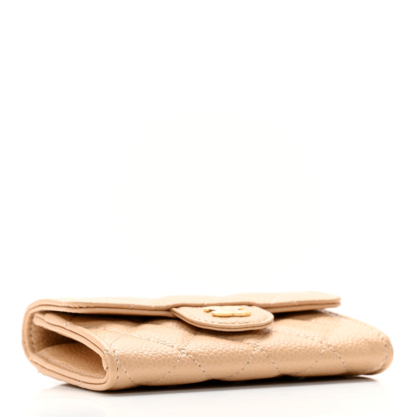 Caviar Quilted Flap Card Holder Wallet Light Beige