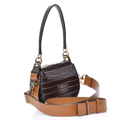 Chloe Calfskin Crocodile Embossed Small Tess Bag Profound Brown 3 of 9