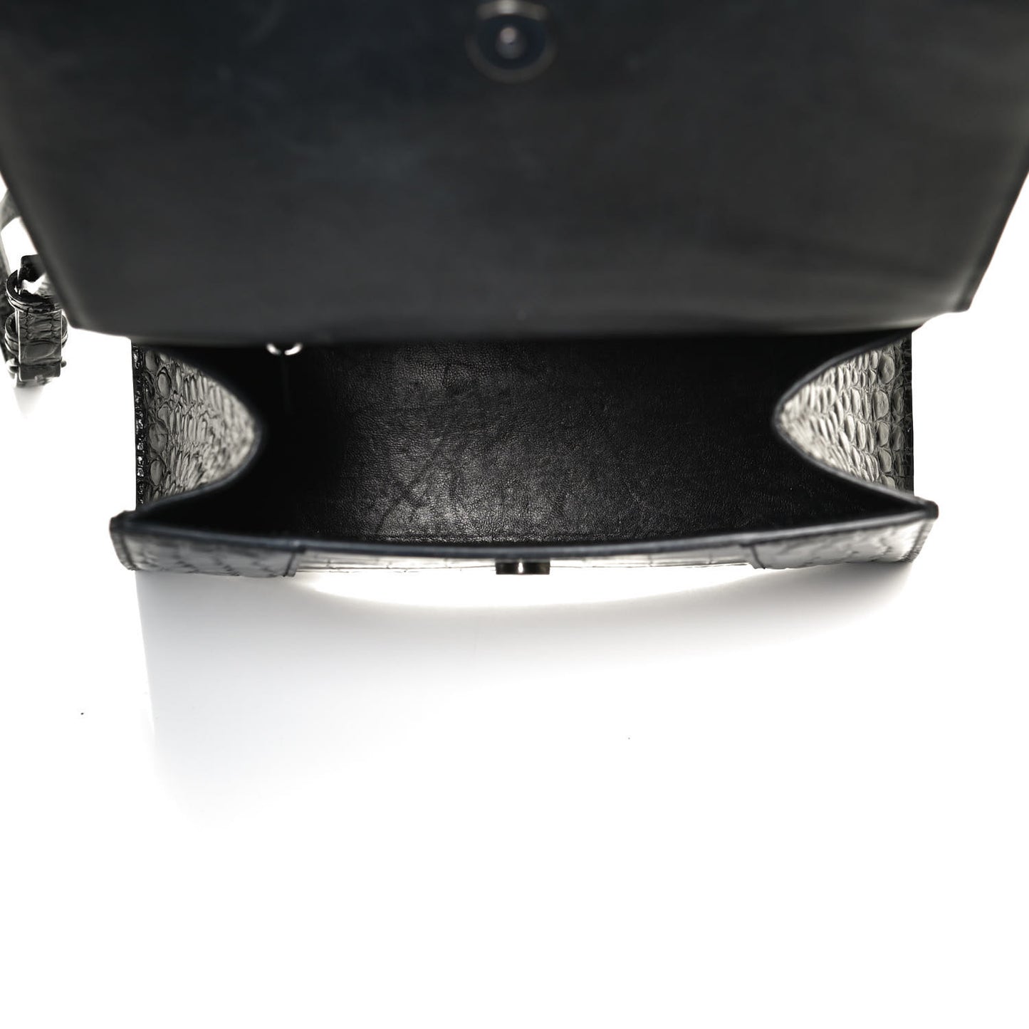 Shiny Calfskin Monochrome Crocodile Embossed Small Hourglass Top Handle Bag Black